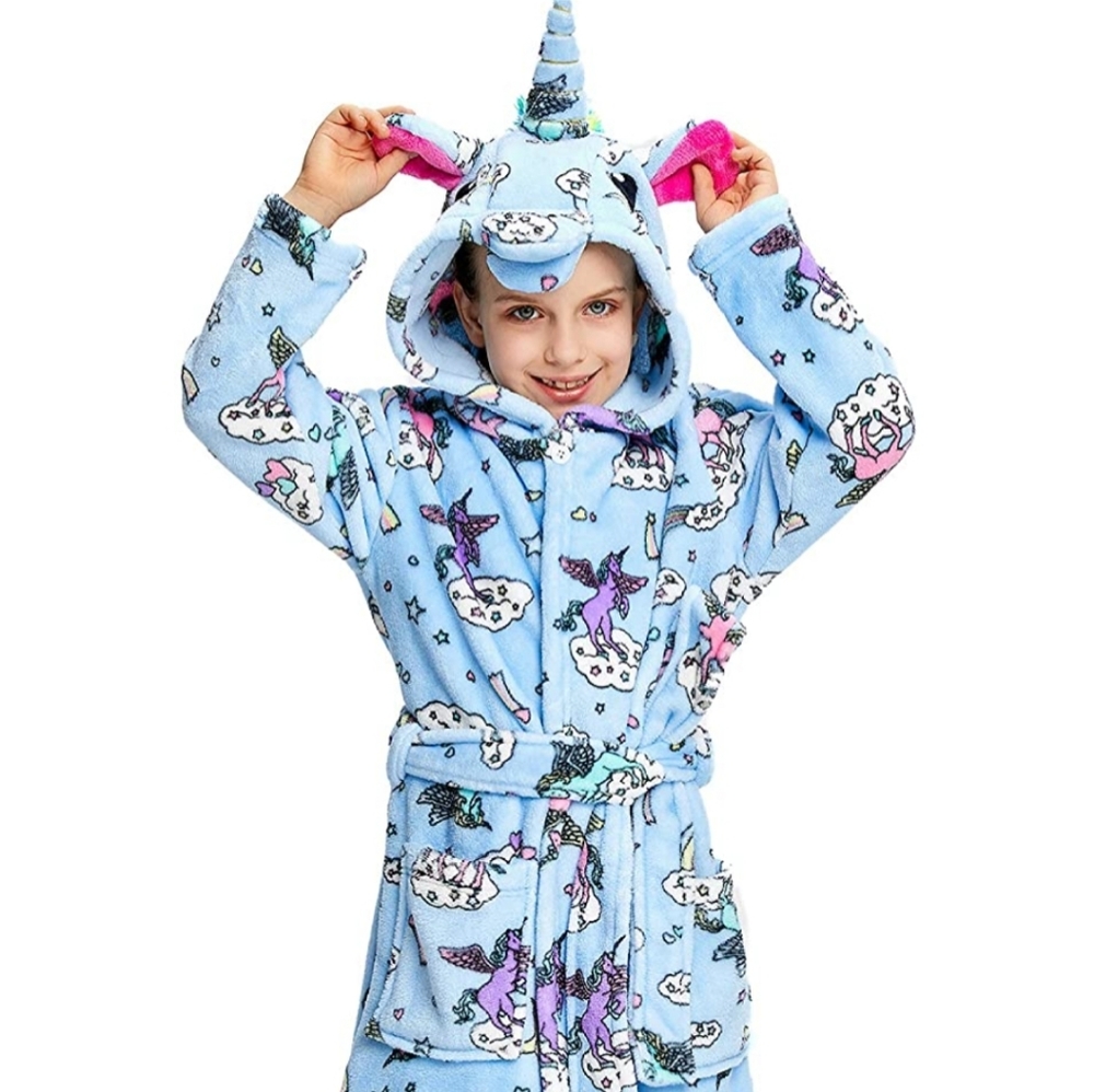 Unicorn printed bathrobe with hood